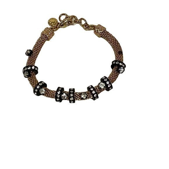 J. Crew Jewelry - J. Crew Gold Tone Mesh Bracelet w/Black and Clear Rhinestones‎